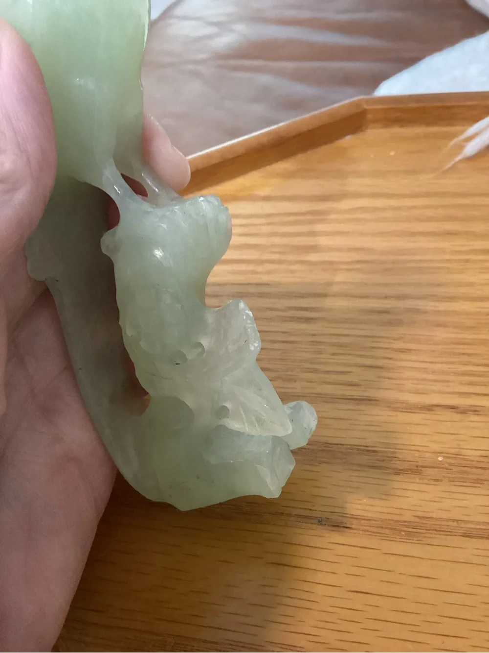 Carved Jade-Look Parrot Figurines -Have Damage on Head Feathers